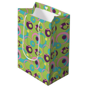 Sacola Para Presentes Média Círculos Verdes Funky com Saco de Presente