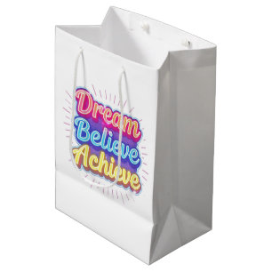 Sacola Para Presentes Média Citação motivacional de néon 'Sonhe acredite alcan
