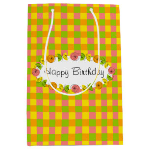 Sacola Para Presentes Média Citrus Oval Check Birthday - meio de bolsa de pres