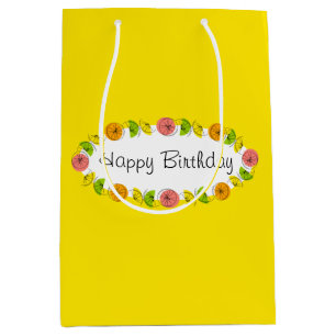 Sacola Para Presentes Média Citrus Oval Yellow Birthday, meio de bolsa de pres