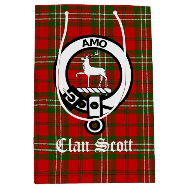 Sacola Para Presentes Média Clan Scott Crest Crachá & Tartan (Frente)