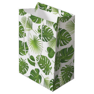 Sacola Para Presentes Média Classe de Padrão de Folhas Tropicais Verdes