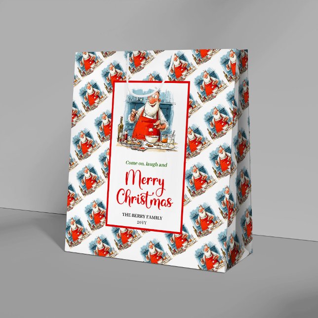 Sacola Para Presentes Média Classic Cartoon Santa Claus whimsical holiday  (Classic Cartoon Santa Claus whimsical holiday gift bag)