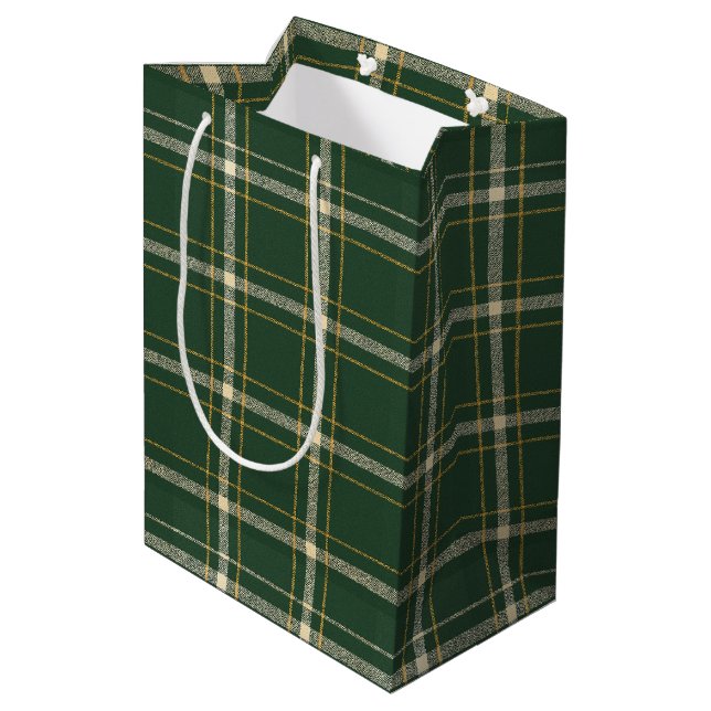Sacola Para Presentes Média Classic Green Plaid Christmas (Verso inclinado)