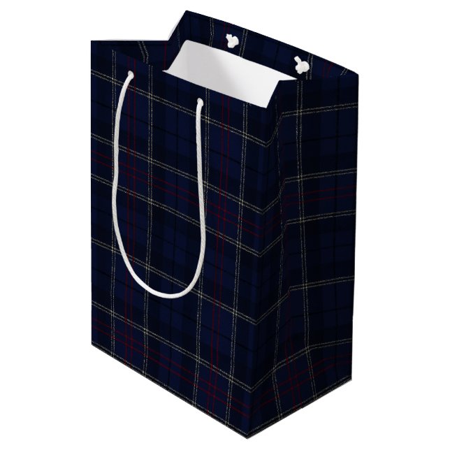 Sacola Para Presentes Média Classic Navy Blue Plaid Christmas (Verso inclinado)