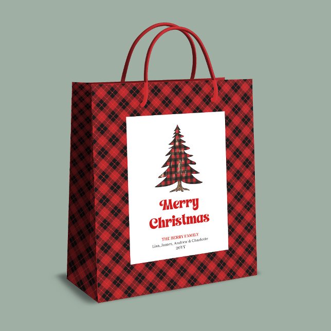 Sacola Para Presentes Média Classic red black tartan tree gift bag personalize (Classic red black tartan tree gift bag personalized)