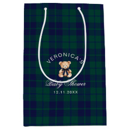 Sacola Para Presentes Média Classic Teddy Bear Navy Plaid Baby Shower