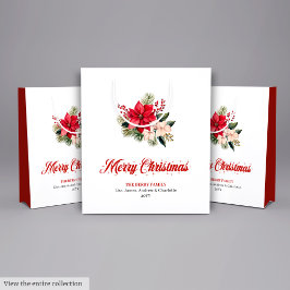 Sacola Para Presentes Média Classic Watercolor Christmas Flower Gift Bags