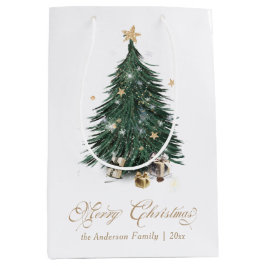 Sacola Para Presentes Média Classic White and Gold Christmas