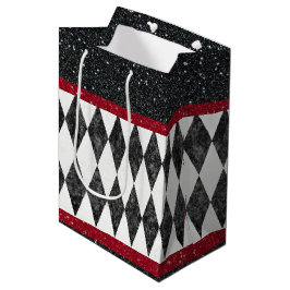 Sacola Para Presentes Média Clássico Black White Harlequin Diamond Argyle