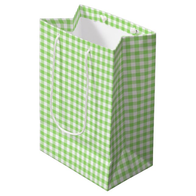 Sacola Para Presentes Média Clássico Gingham Primavera Verde (Frente inclinada)