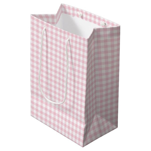 Sacola Para Presentes Média Clássico Gingham Rosa (Frente inclinada)