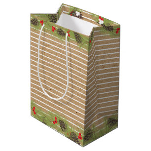 Sacola Para Presentes Média Classy Garland Wreath Em Faux Brown Kraft
