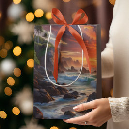 Sacola Para Presentes Média Clipes tropicais sunset personalizados - Esportes 