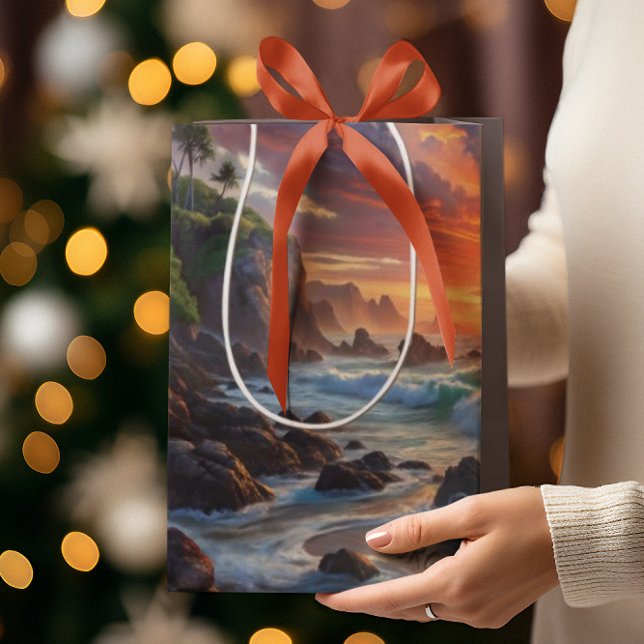 Sacola Para Presentes Média Clipes tropicais sunset personalizados - Esportes  (Criador carregado)