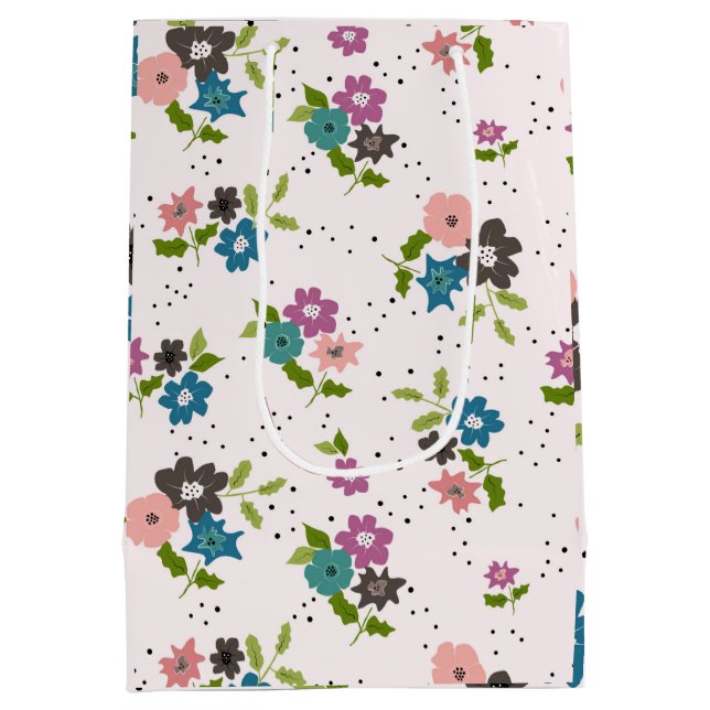 Sacola Para Presentes Média Clusters de Flor de Boho (Verso)