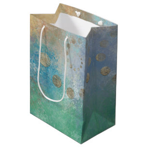 Sacola Para Presentes Média Coastal Grunge   Azul e Verde Dourado