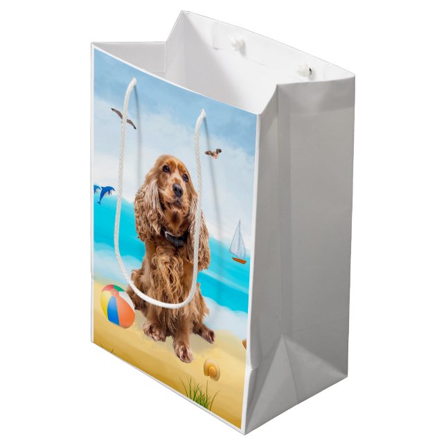 Sacola Para Presentes Média Cocker Spaniel no Beach (Frente inclinada)