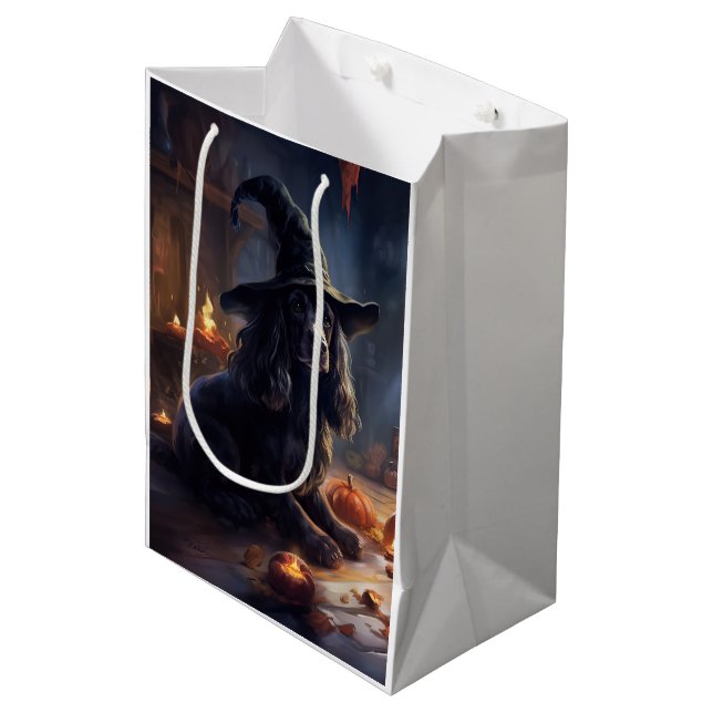 Sacola Para Presentes Média Cocker Spaniel Pumpkins Halloween Assustado (Frente inclinada)