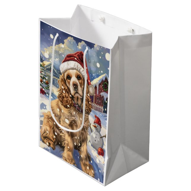 Sacola Para Presentes Média Cocker Spaniel Winter Wonderland Joy (Frente inclinada)