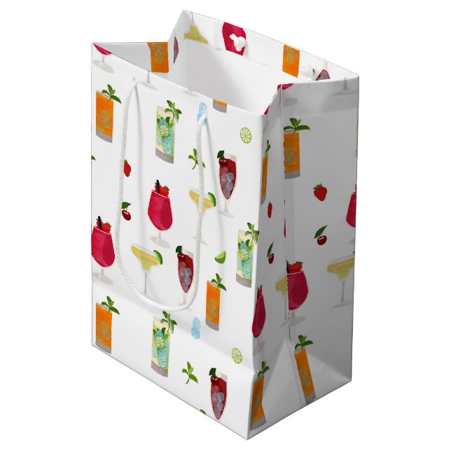 Sacola Para Presentes Média Cocktails de Aquarela e Bebidas Festas (Frente inclinada)