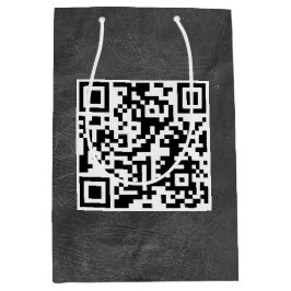 Sacola Para Presentes Média Código QR de Aniversário em Couro Negro