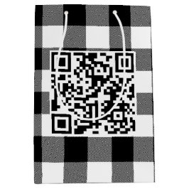 Sacola Para Presentes Média Código QR de Aniversário na Xadrez de Buffalo