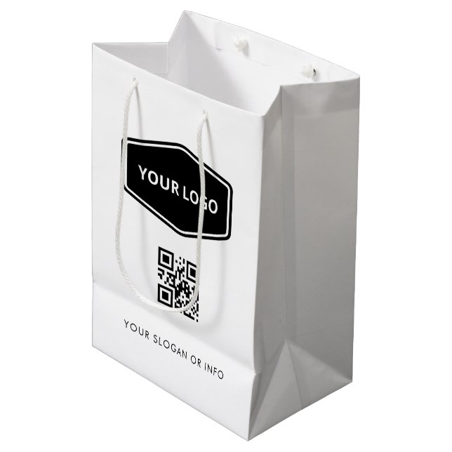 Sacola Para Presentes Média Código QR personalizado e Promocional branco do lo (Frente inclinada)