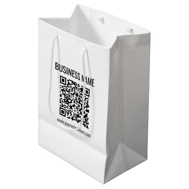 Sacola Para Presentes Média Código QR personalizável e nome comercial (Frente inclinada)