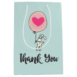 Sacola Para Presentes Média Coelhinho bonito segurando um balão com coração Ob