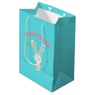 Sacola Para Presentes Média Coelhinho branco felz pascoa em azul