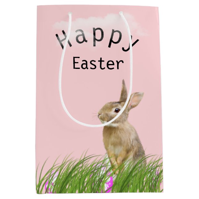 Sacola Para Presentes Média Coelhinho De Páscoa Com Ovos (Frente)