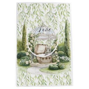 Sacola Para Presentes Média Coelho no Peito Folhas Verdes Floral Natal