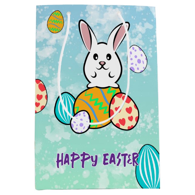 Sacola Para Presentes Média Coelho páscoa em Ovos de Páscoa (Frente)