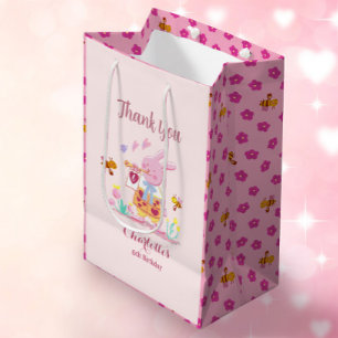 Sacola Para Presentes Média Coelho rosa-d'água no aniversário de criança do ja