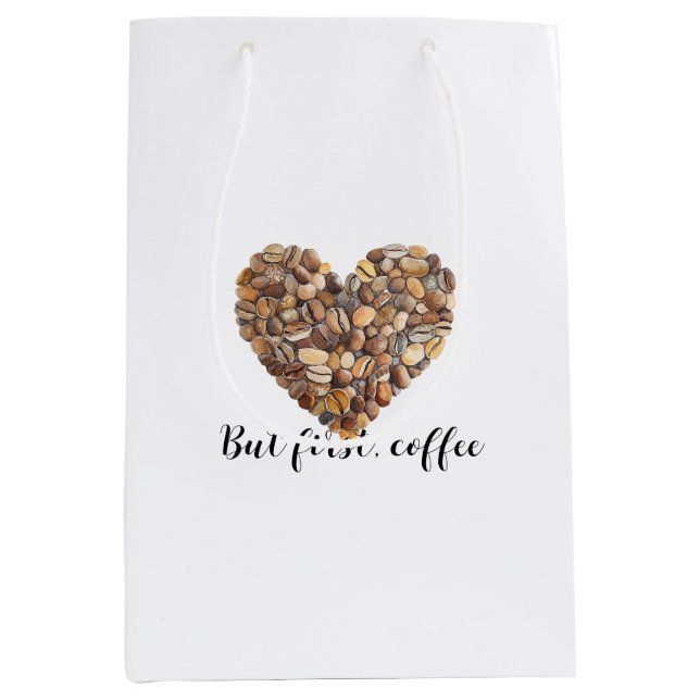 Sacola Para Presentes Média Coffee Bean Hearts Coffee First (Frente)