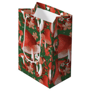 Sacola Para Presentes Média Cogumelo Magico vermelho e verde