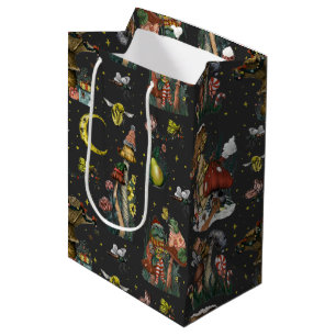 Sacola Para Presentes Média Cogumelo Negro Feliz Gótico de Natal Medi