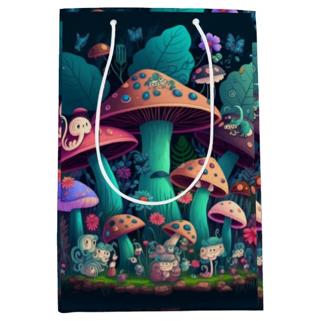 Sacola Para Presentes Média Cogumelos em campo (Frente)