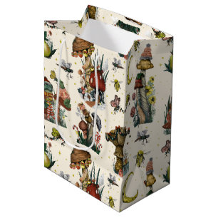 Sacola Para Presentes Média Cogumelos mágicos e bonitos Cottagecore Feliz Nata