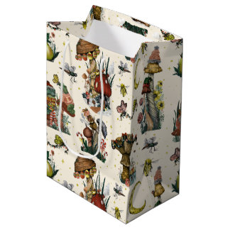 Sacola Para Presentes Média Cogumelos mágicos e bonitos Cottagecore Feliz Nata