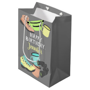 Sacola Para Presentes Média Colagem de acampamento de caminhada personalizada