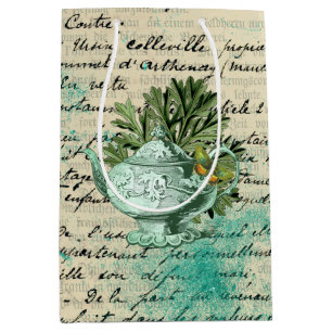 Sacola Para Presentes Média Colagem de Buquê de Chá Antigo & Ephemera