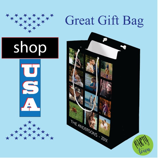 Sacola Para Presentes Média Colagem de Fotografias de 12 ✨ Memórias Personaliz (family photo collage)