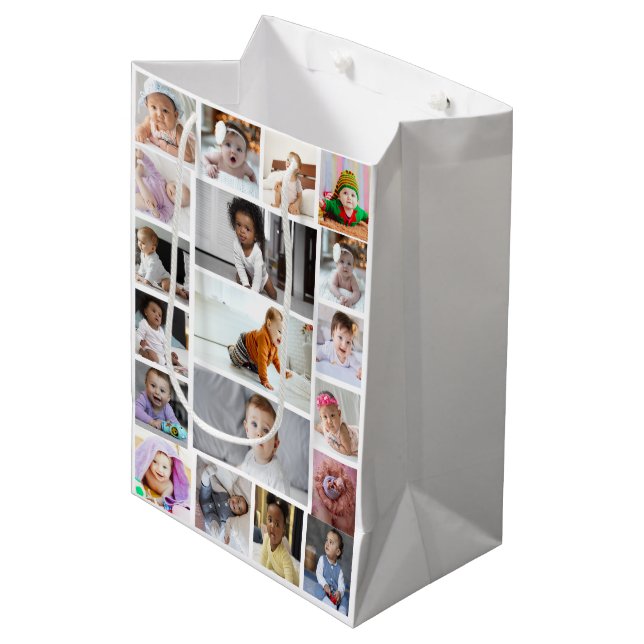 Sacola Para Presentes Média Colagem de Fotografias do Design 19 (Frente inclinada)