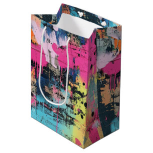 Sacola Para Presentes Média Colagem de Grafite Urbana com Cores Intensas Pint