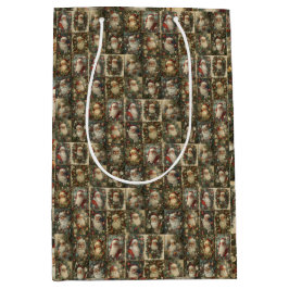 Sacola Para Presentes Média Colagem de Natal Vitoriana e Papais noeis Retro