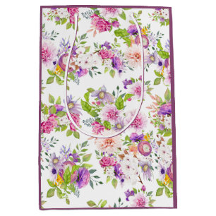 Sacola Para Presentes Média Colagem de Ranunculus de Primavera e Rosa