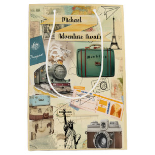 Sacola Para Presentes Média Colagem de viagens vintage 2
