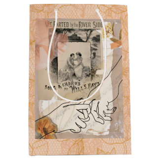 Sacola Para Presentes Média Colagem Floral Romântica Vintage à Beira Rio